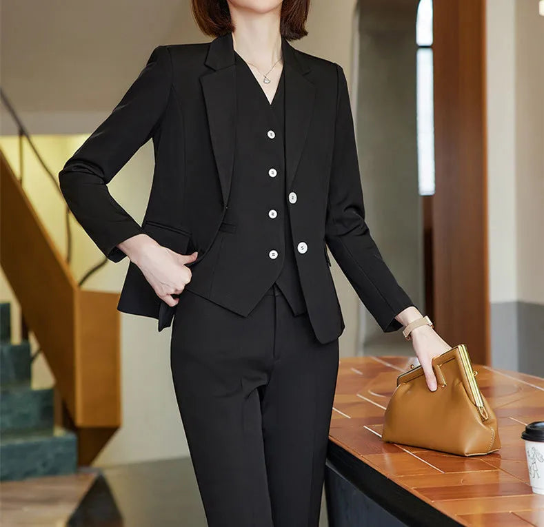 Office Lady 3‑Piece Waistcoat Pant Suit Set