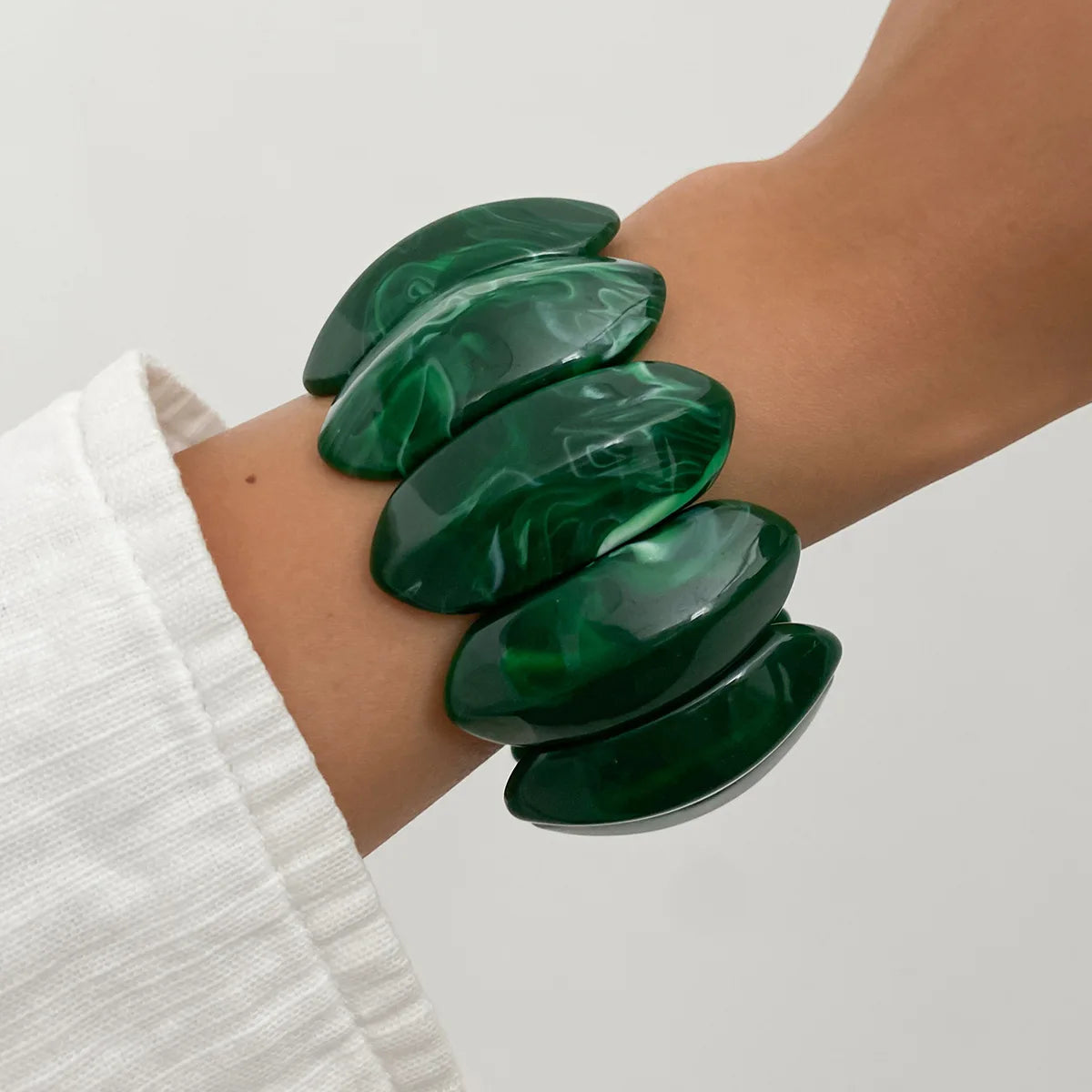 Boho Green Acrylic Resin Chunky Bangles /Hand Goth Geometric  Charm Wide Hip Hop Metal Cuff Bangle