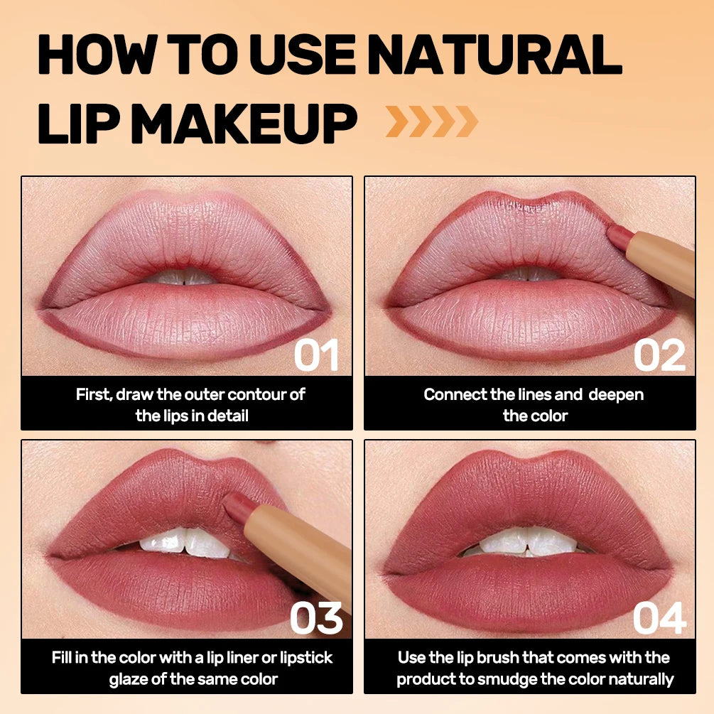 Double Head Lip Liner & Brush Pen – Mist Matte Velvet Contour Tint for Flawless Nude & Brown Lips