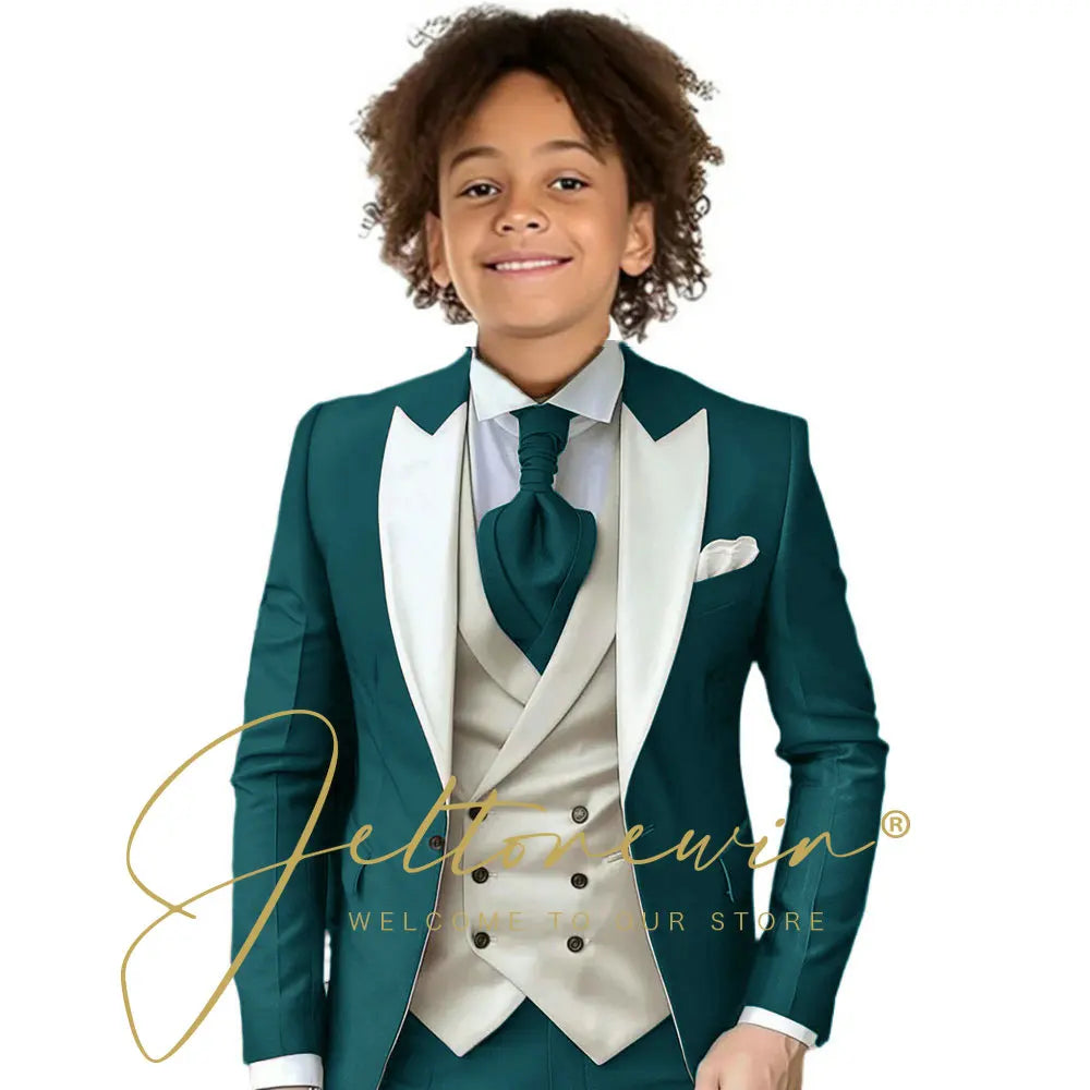 Kids Formal Wedding Suit – Jacket, Pants & Ivory Vest Tuxedo Set