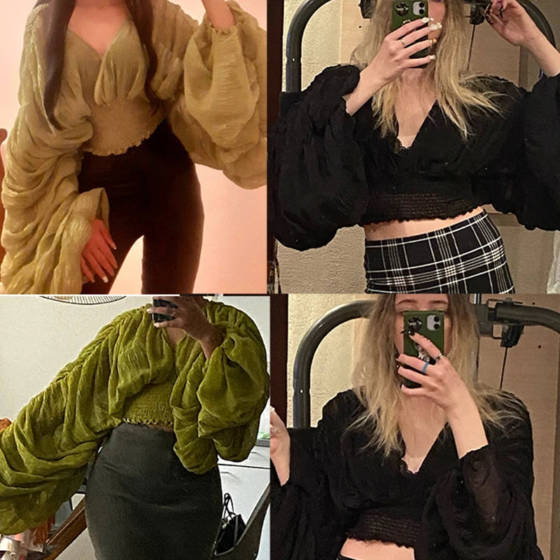 Sexy Chiffon See Through Super Long Sleeve Blouse