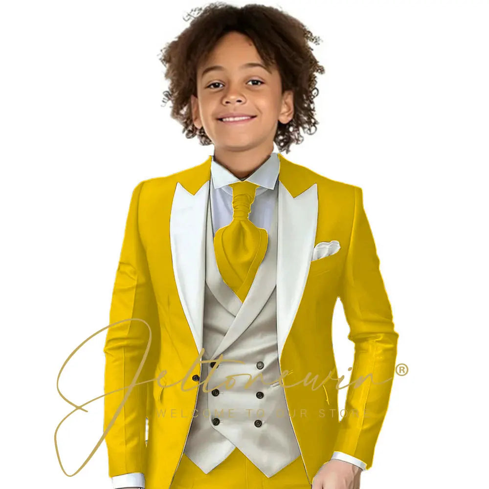 Kids Formal Wedding Suit – Jacket, Pants & Ivory Vest Tuxedo Set