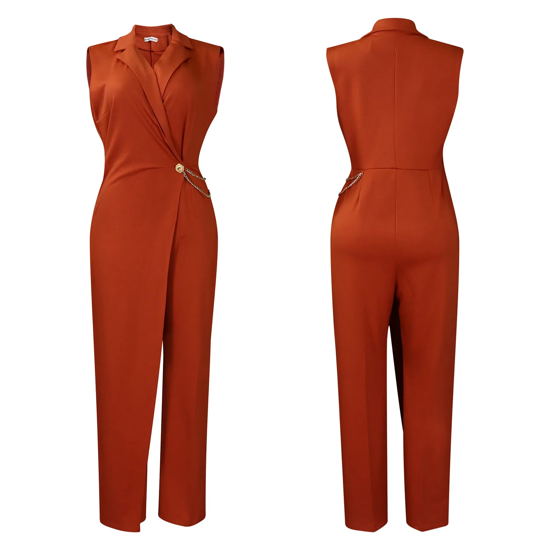 Solid Sleeveless Elegant High Waist Wide Leg Jumpsuit