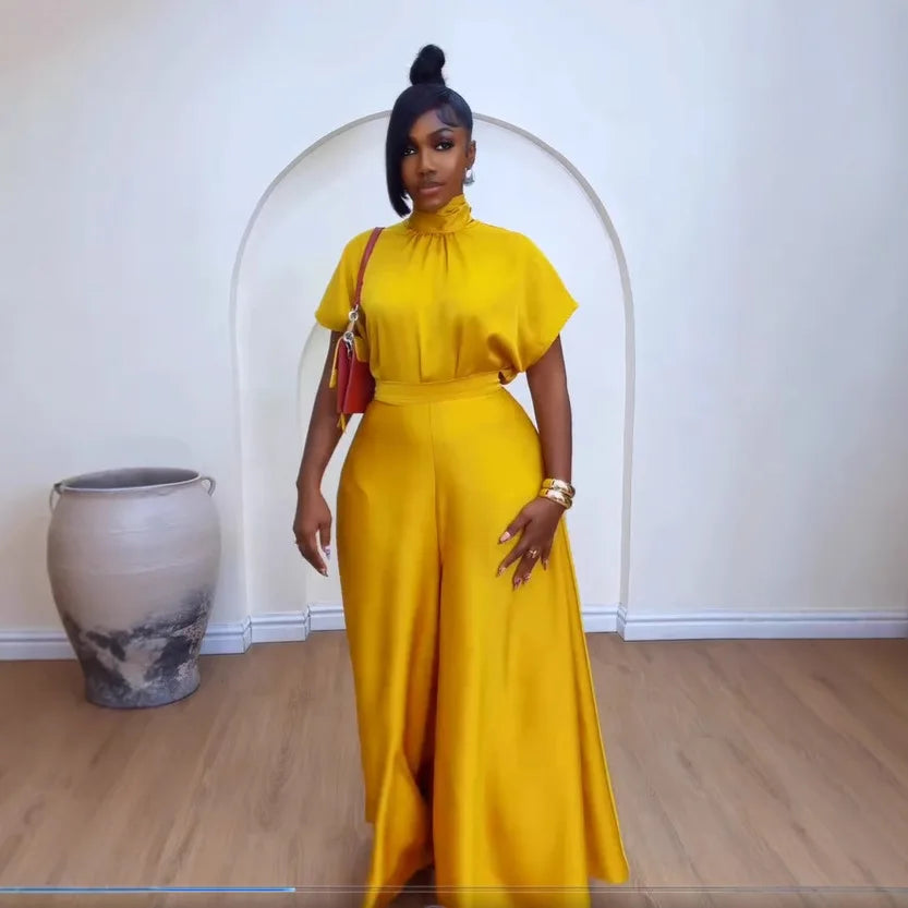 Spring Summer Matching Sets Yellow Two Pieces Tops And Pants Suits
