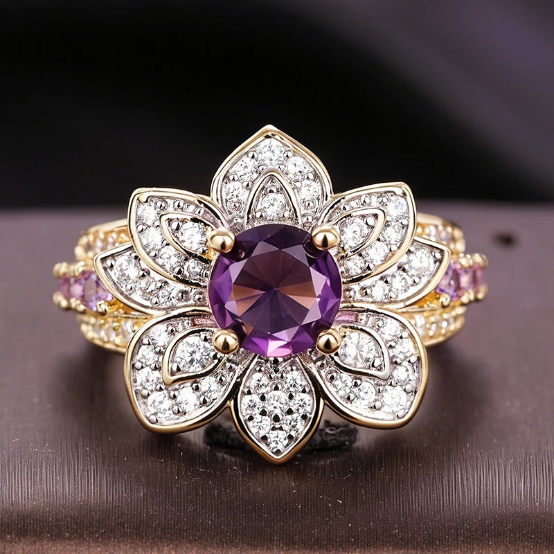 Luxury Two-Tone Purple Flower Ring