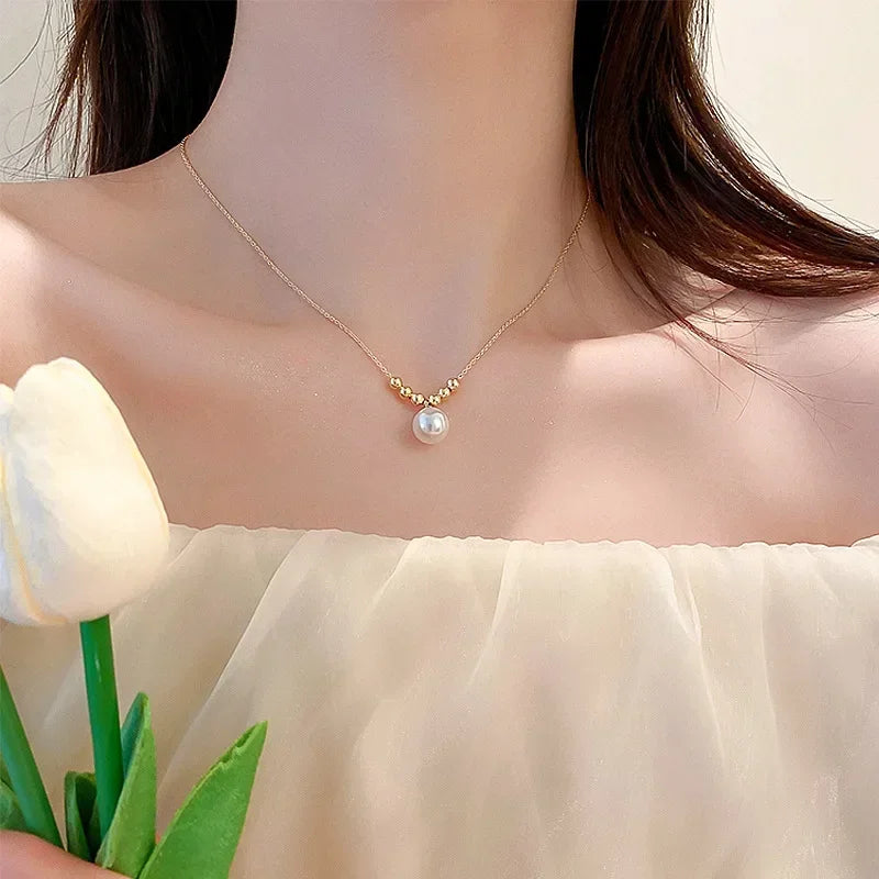 Stereoscopic Stainless Steel Small Peach Heart Golden Necklace