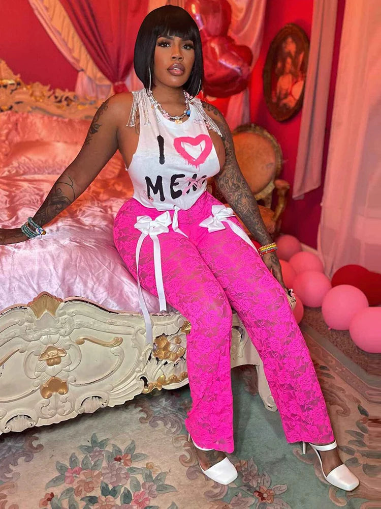 Summer White Tshirt and Pant Transparent Knitted Suit