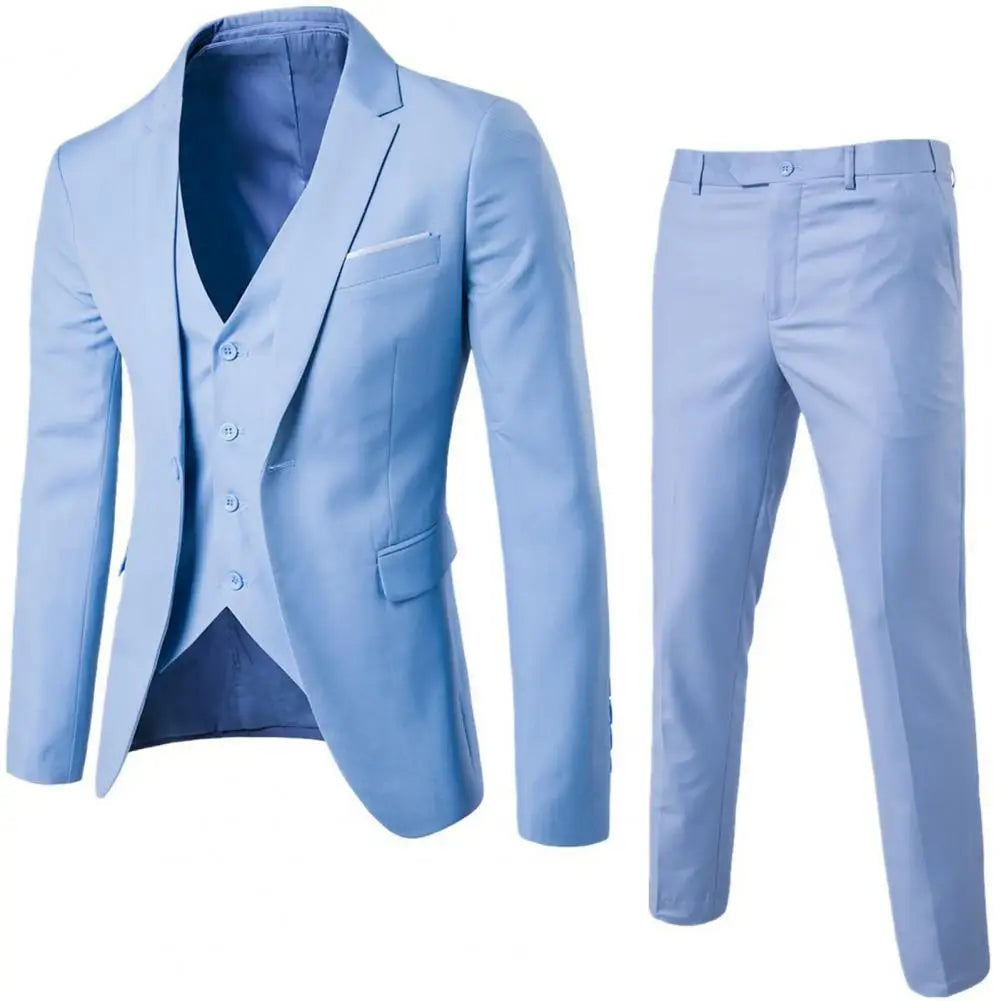 Solid Color Slim Fit Turn down Collar Anti wrinkle Groom Wedding Suit