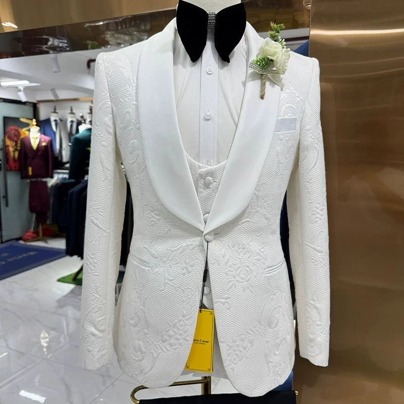 Fashion Paisley Men's 3 Pieces Formal Suit Set Blazer Vest Pants