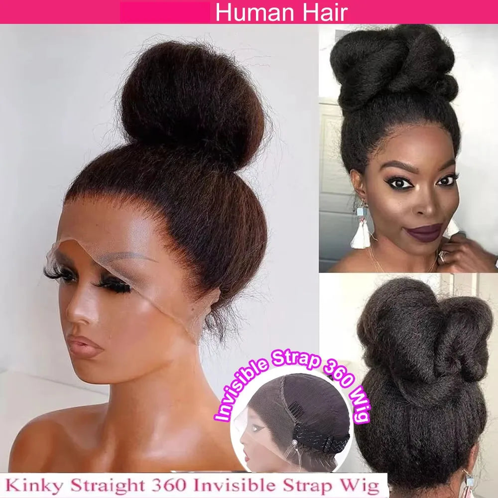 Hidden Strap Kinky Straight 360 Lace Front Wigs