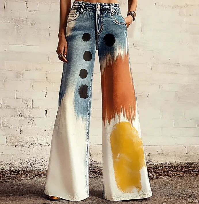 Wide-Leg Plus Size Denim-Look Casual Pants