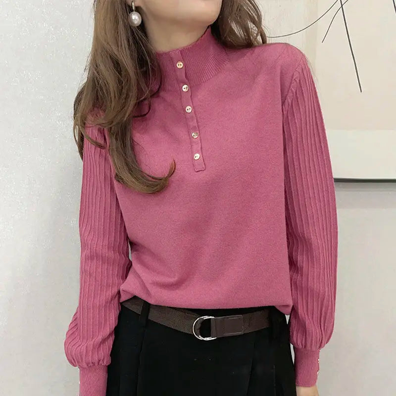 Autumn and Winter Semi High Neck Knitted Sweater