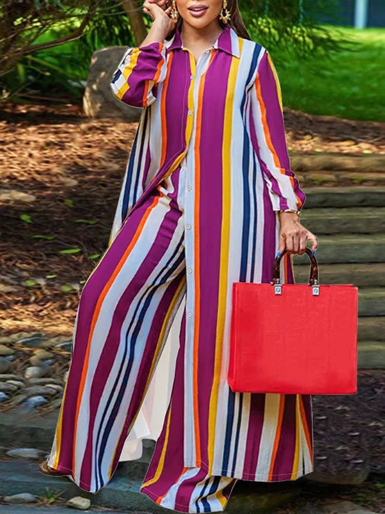 Plus Size Matching Sets Long Shirt Top and Pants Sets