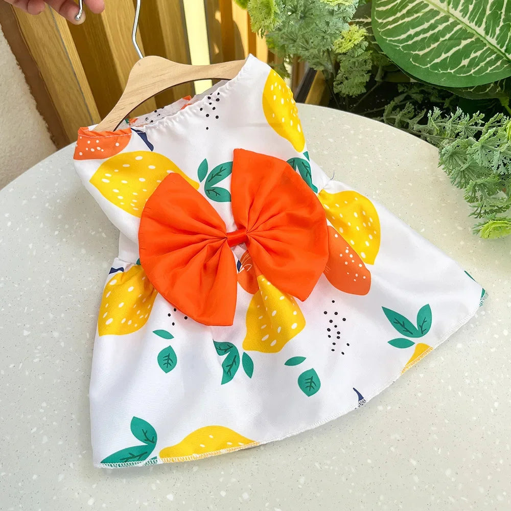 Cute Printed Bow Lace Dog Dresses for Small Medium Puppies