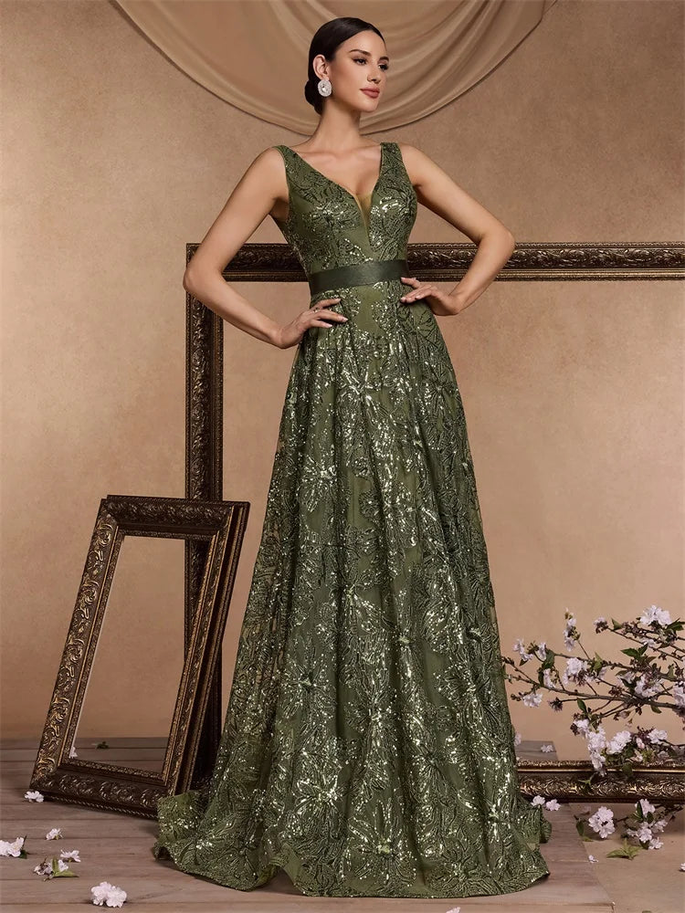 Luxury Sexy Deep V-Neck Sequins B Elegant V-back Wedding Party Long Prom Cocktail Dress