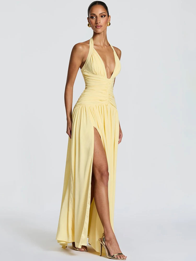 Halter Deep V Neck Sexy Maxi Dress
