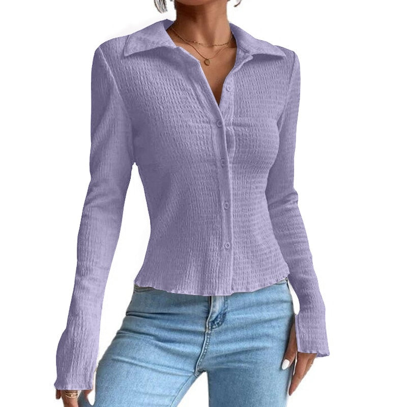 Autumn and Winter Solid Color Stitching Long Sleeve Elegant Casual Slim Fashion Top