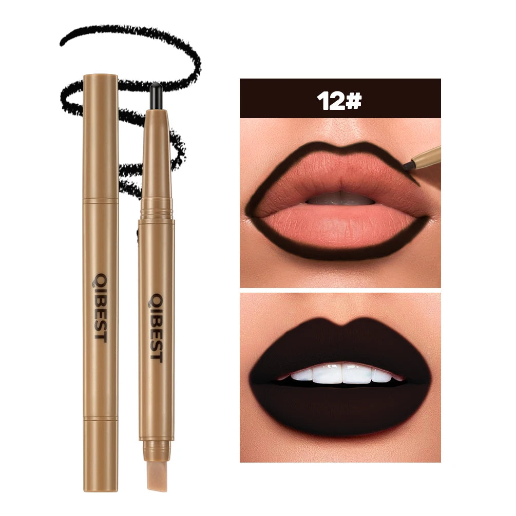 Double Head Lip Liner & Brush Pen – Mist Matte Velvet Contour Tint for Flawless Nude & Brown Lips