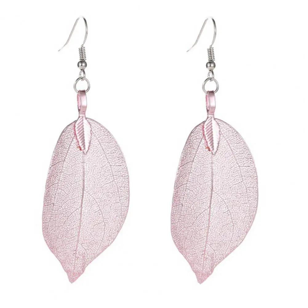 Stainless Tree Leaf Shape Hollow Out Elegant Dangle Earrings