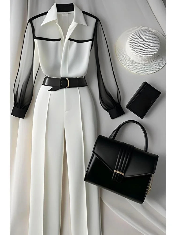 White Tailored Trousers Loose Pants Suit