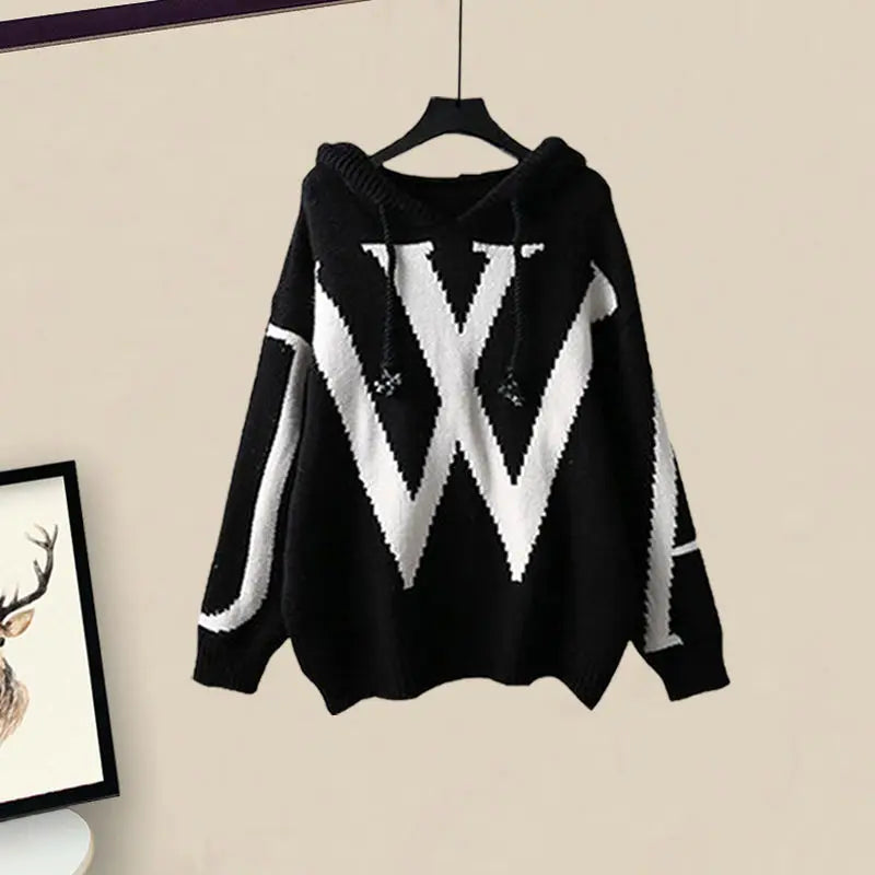 Autumn/Winter  Casual Sweater Waist Cinching and Slimming Wide Leg Pants Two-piece Set