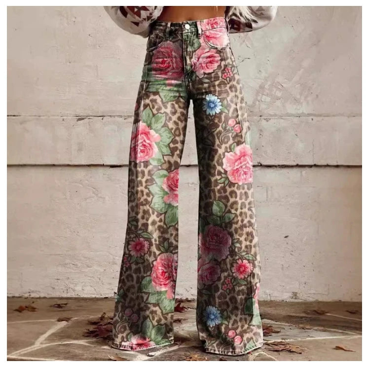 Wide-Leg Plus Size Denim-Look Casual Pants
