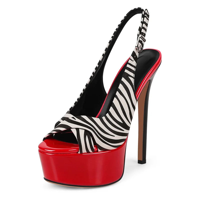 Onlymaker Women Mixed Colors Thin High Heel Striped Sandals Sexy Slingback Buckle Strap Pumps  Party Dress Sandals