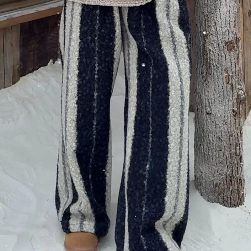 Thickened Winter Retro Lazy Stripe Loose Long Pants