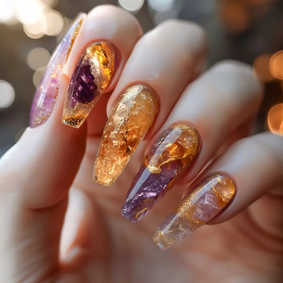 24pcs Press on Nails Flower Design