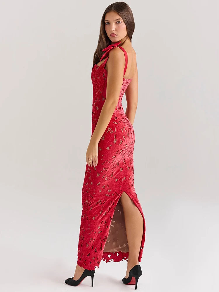 Bows Lace  Sleeveless Backless Bodycon Sexy Maxi Dress