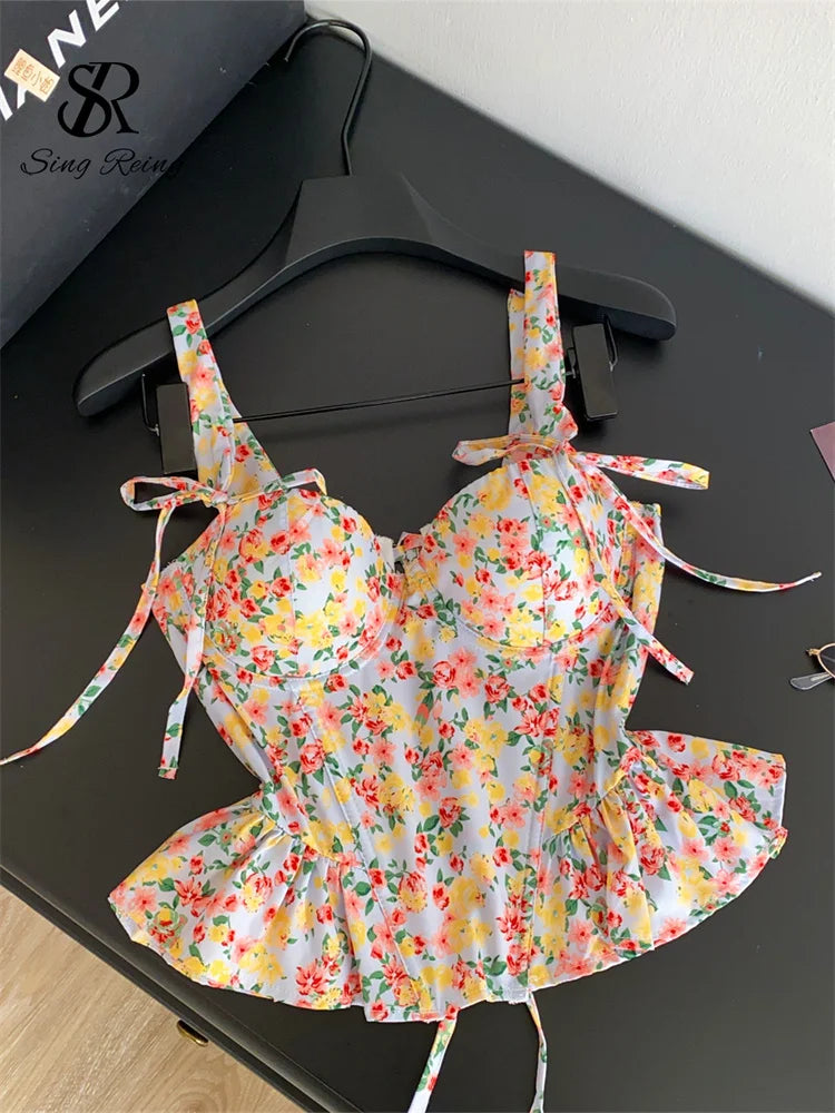 Summer Hotsweet Floral High Waist Corset Top