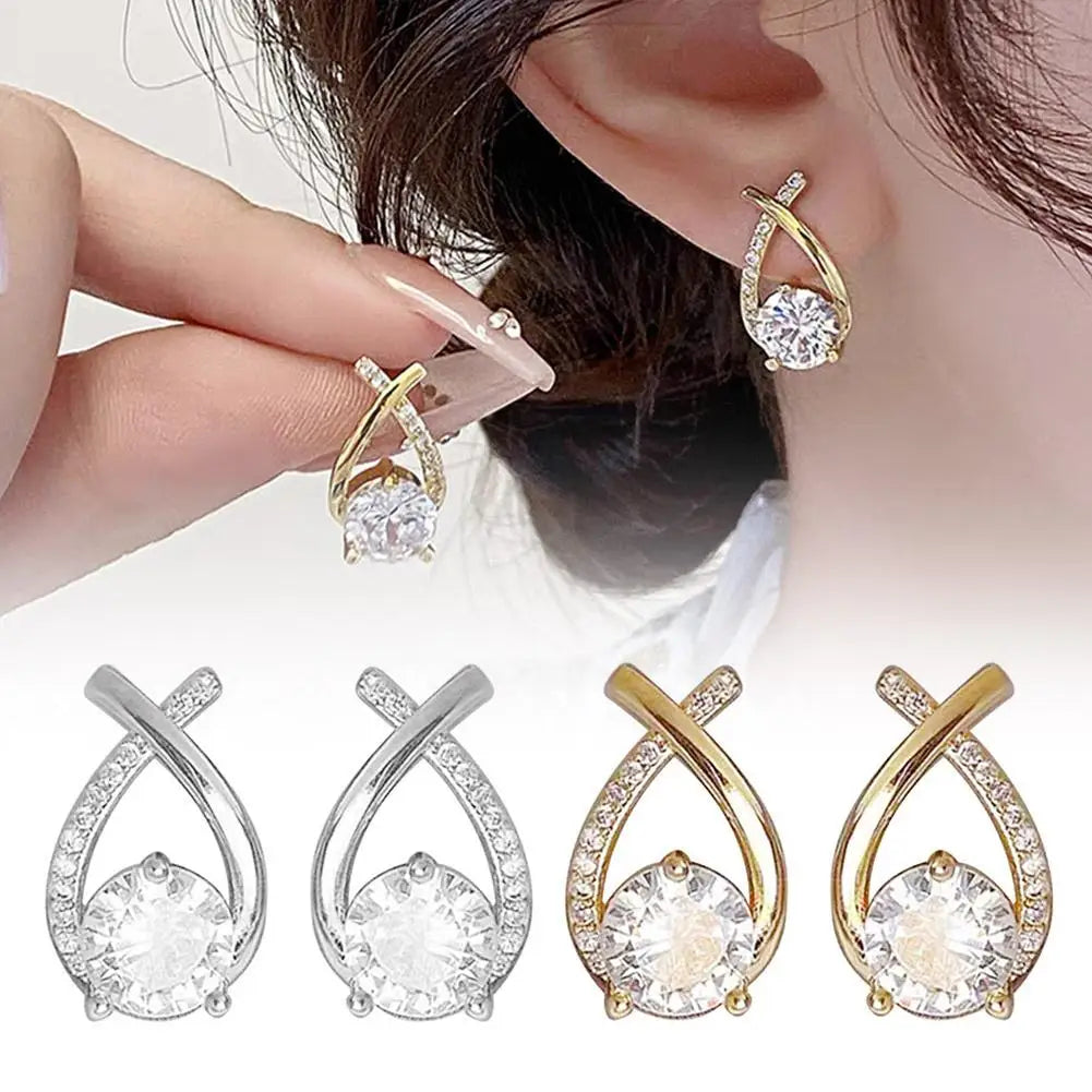 Korean Style Elegant Crystal Fashion Cross Stud Earrings