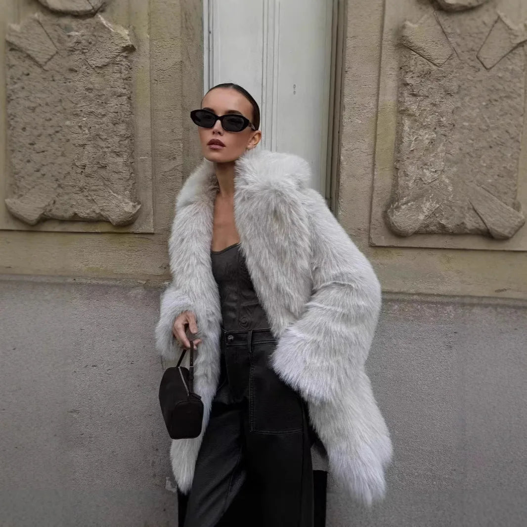Winter Imitation Fox Fur Mid-length Coat