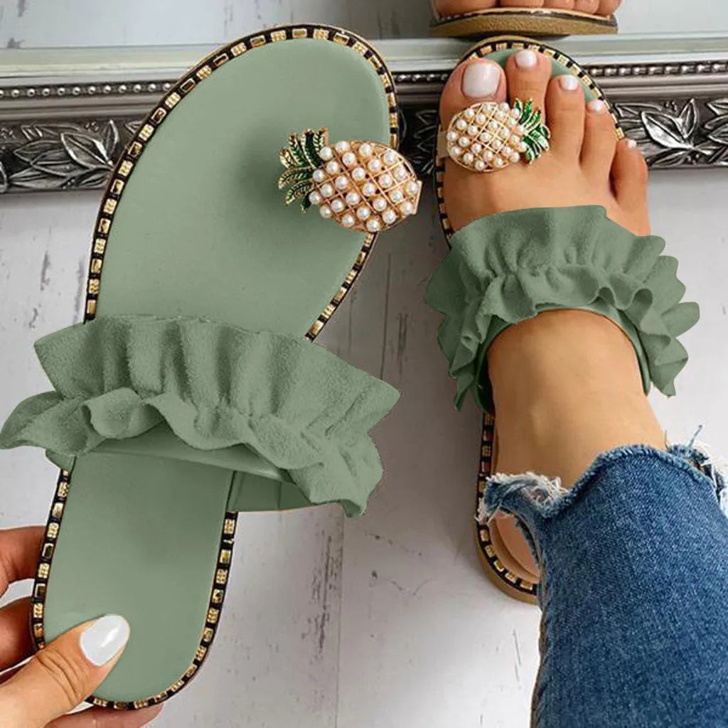 Pineapple Pearl Flat Toe Bohemian Summer Beach Sandals