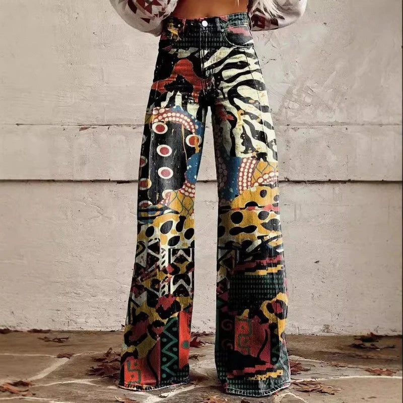 Wide-Leg Plus Size Denim-Look Casual Pants