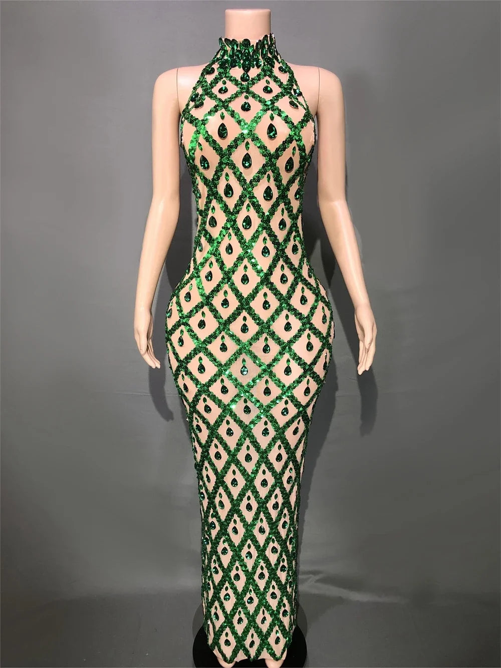 Sparkly Rhinestones Sleeveless Long Dress