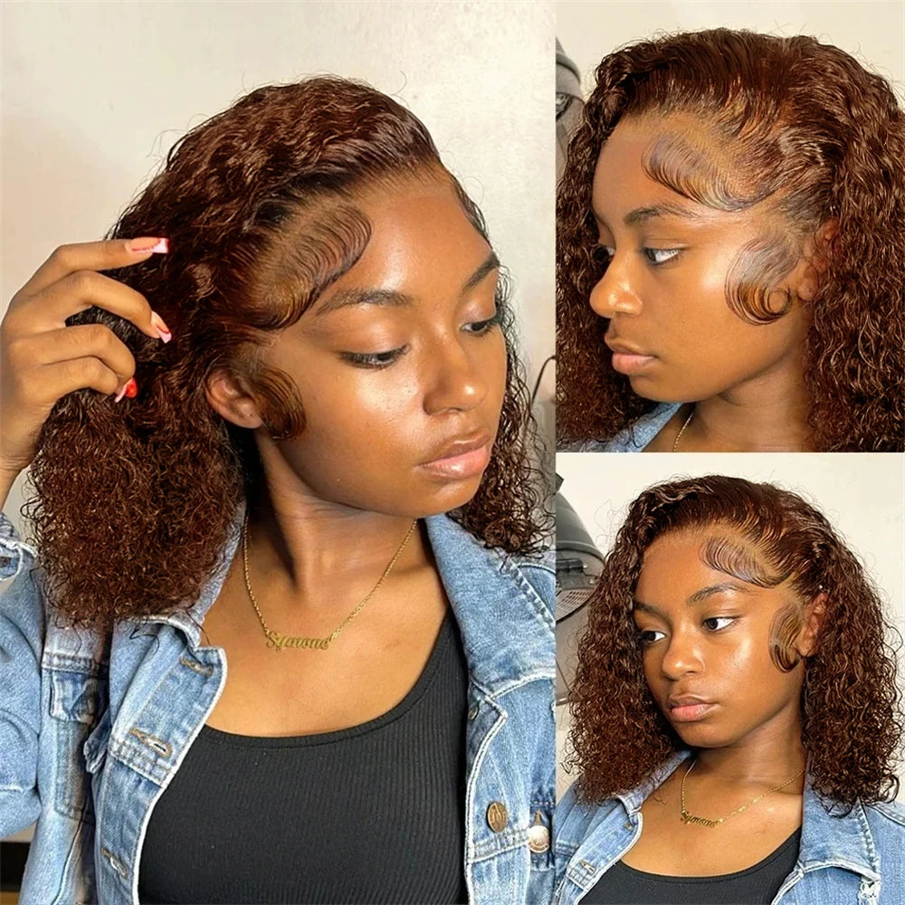 200% Brown kinky Curly Short Bob Wig