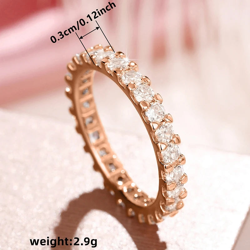 New Trendy Thin Finger Rings Silver Color Band with Shiny Cubic Zirconia