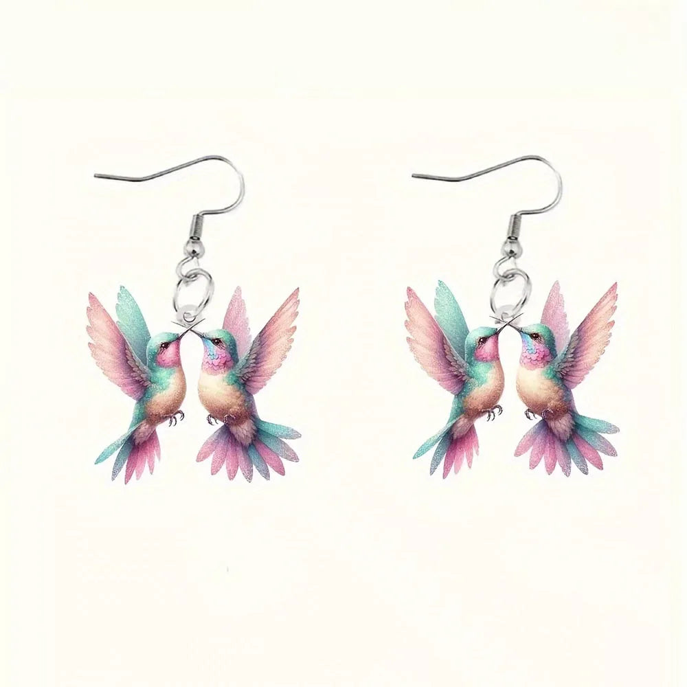 Acrylic Hummingbird Earrings – 2D Bird Shape Drop Dangle Jewelry for Women & Girls