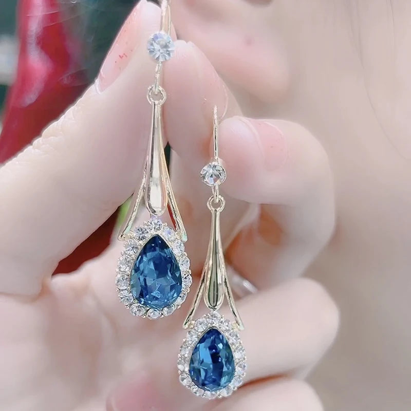 Fashion Blue Crystal Drop Earrings