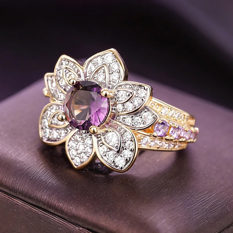 Luxury Two-Tone Purple Flower Ring