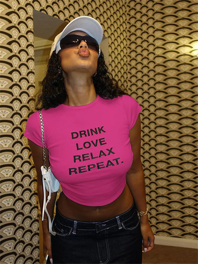 Classic Fashion Drink Love Relax Repeat T-Shirt