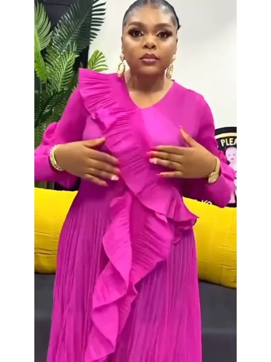 Elegant Irregular Ruffles Spliced Pleated Dress