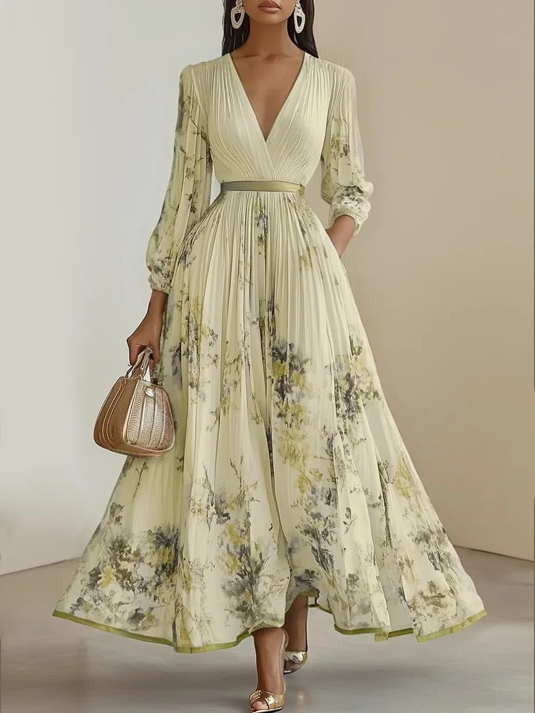 Women's Floral Pleated Maxi Dress