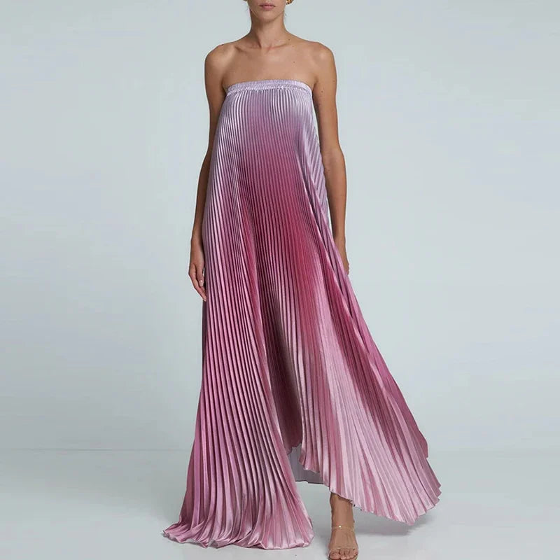 Elegant Sleeveless Off Shoulder Gradient Long Dress