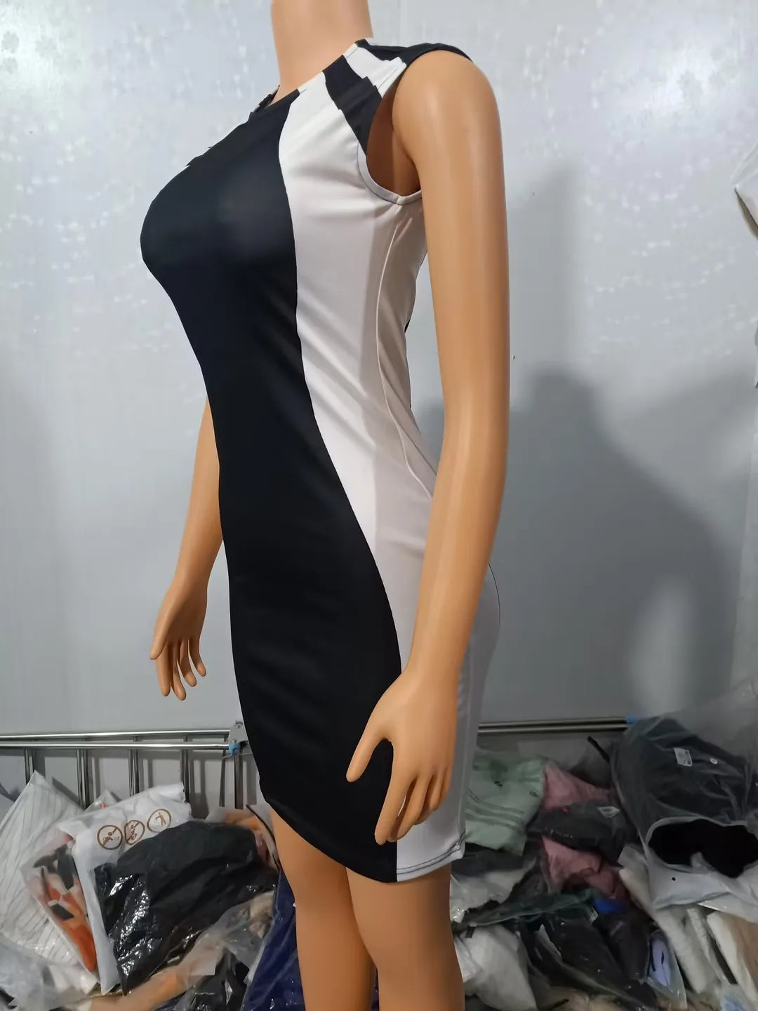 Color Block Round Neck Sleeveless Bodycon Mini Dress