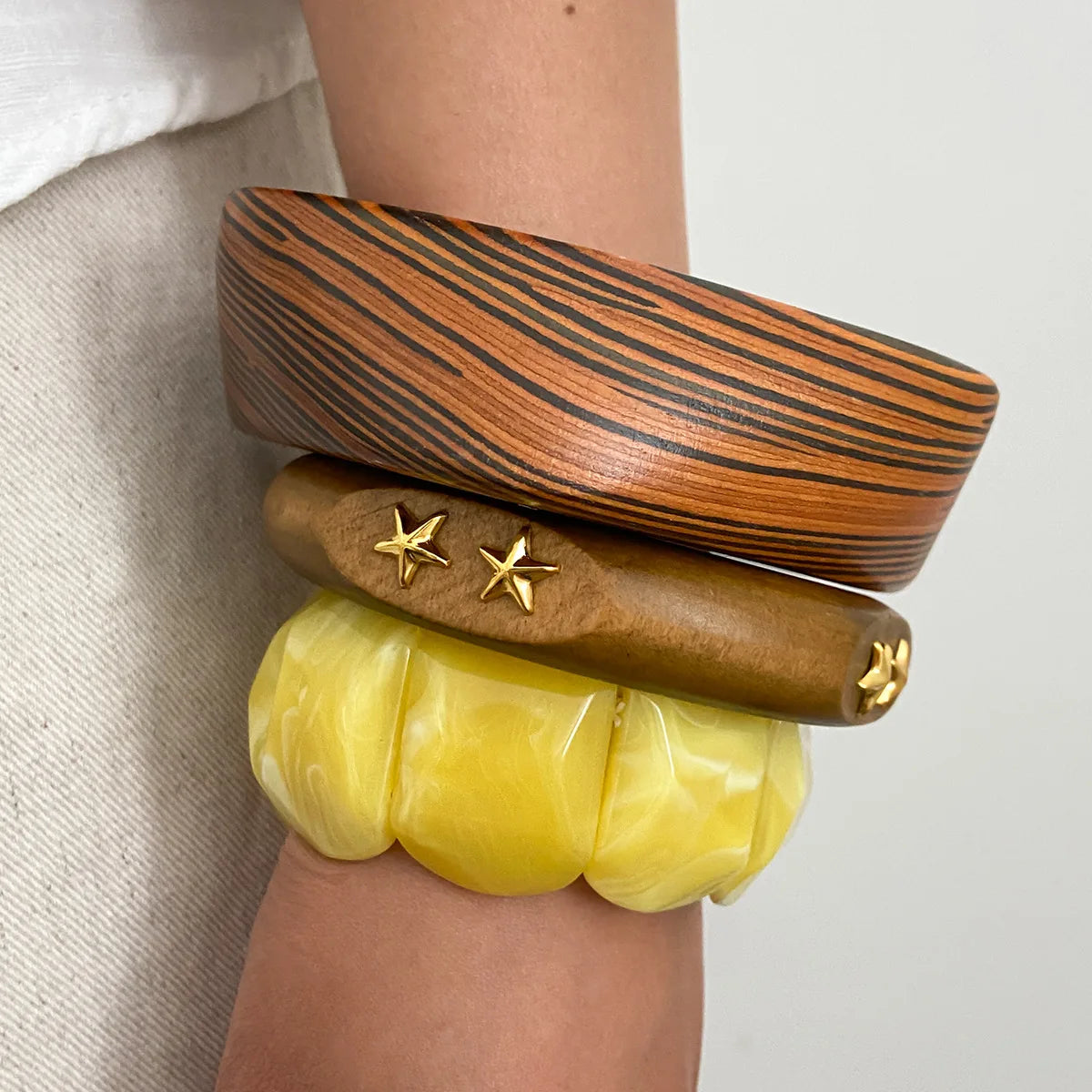 Smudged Acrylic Elastic Bangles Wood Unique Design Versatile Bracelets