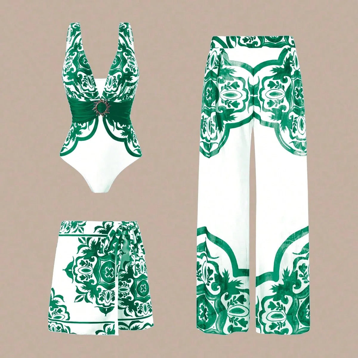 One-Shoulder Ruffled Print Floral Swimsuit Set Cover Up