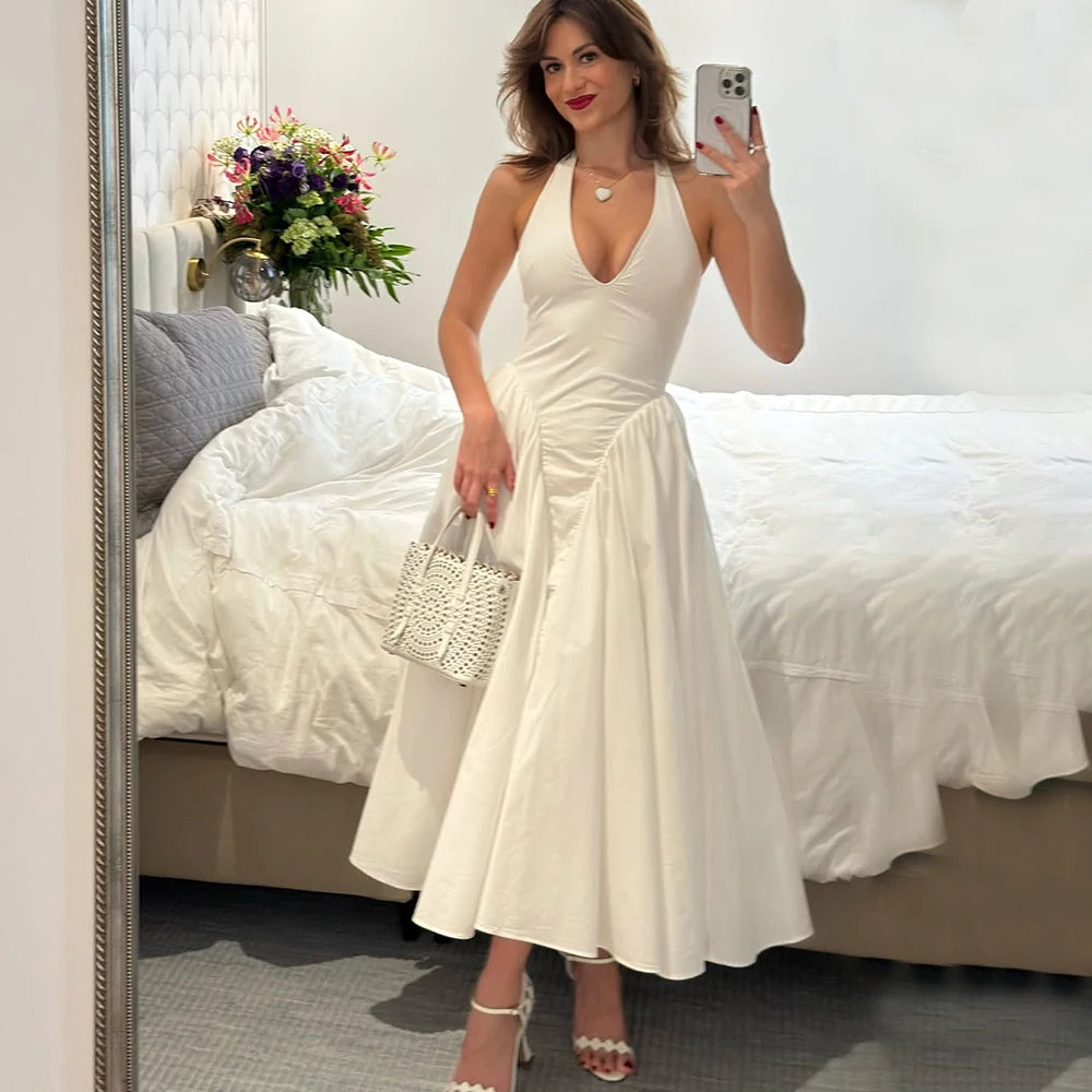 Summer Backless Deep V Spliced Long Dress