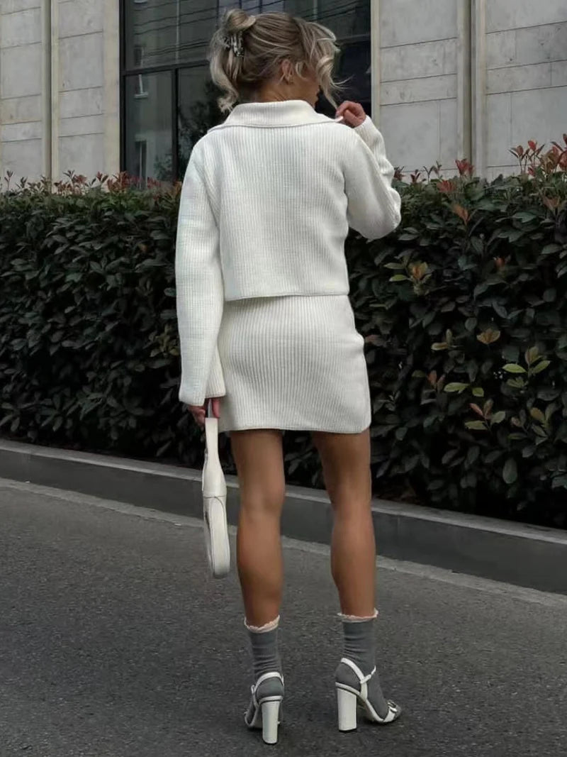 Knitted Cardigan And Skirt Sets